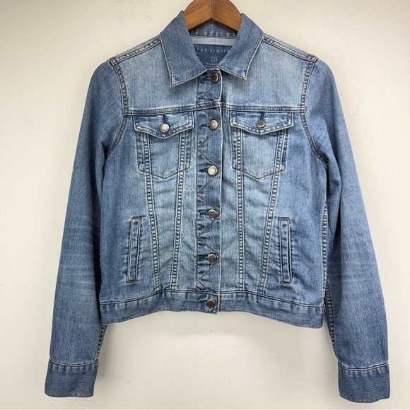 The Limited Jackets & Blazers - The Limited size Small Women’s Blue Distressed Denim Button Up Jean Jacket